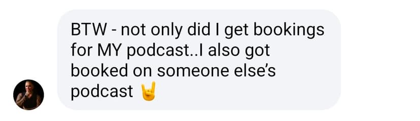 Client testimonial saying the system also booked meetings for a podcast