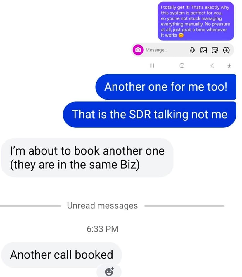 Client conversation showing five great leads and replies from engagement