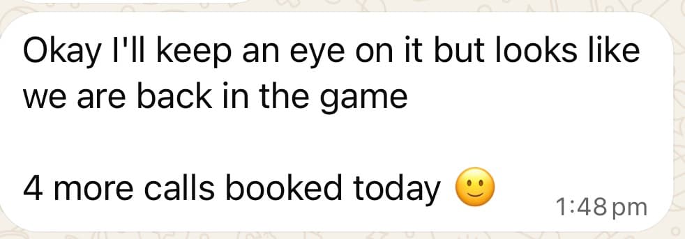 Client message saying four more calls were booked today